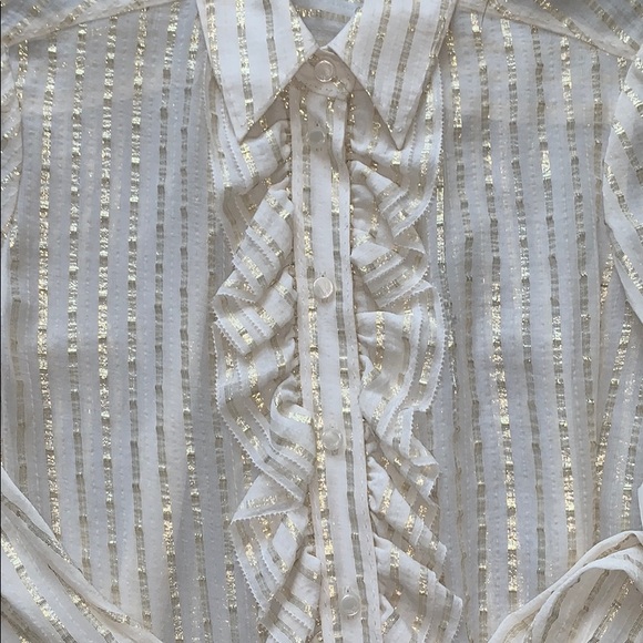 Tory Burch Stella Ruffle Stripe Silk Lame Blouse - Picture 9 of 11